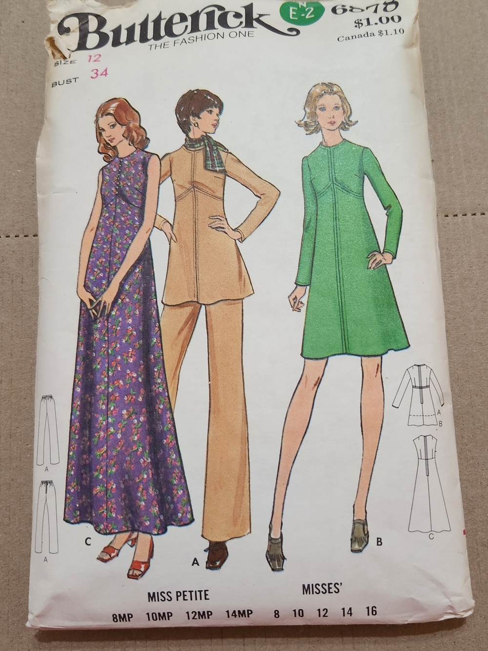 Butterick 6878 Vintage Womens Tunic Dress & Pants Sewing Pattern